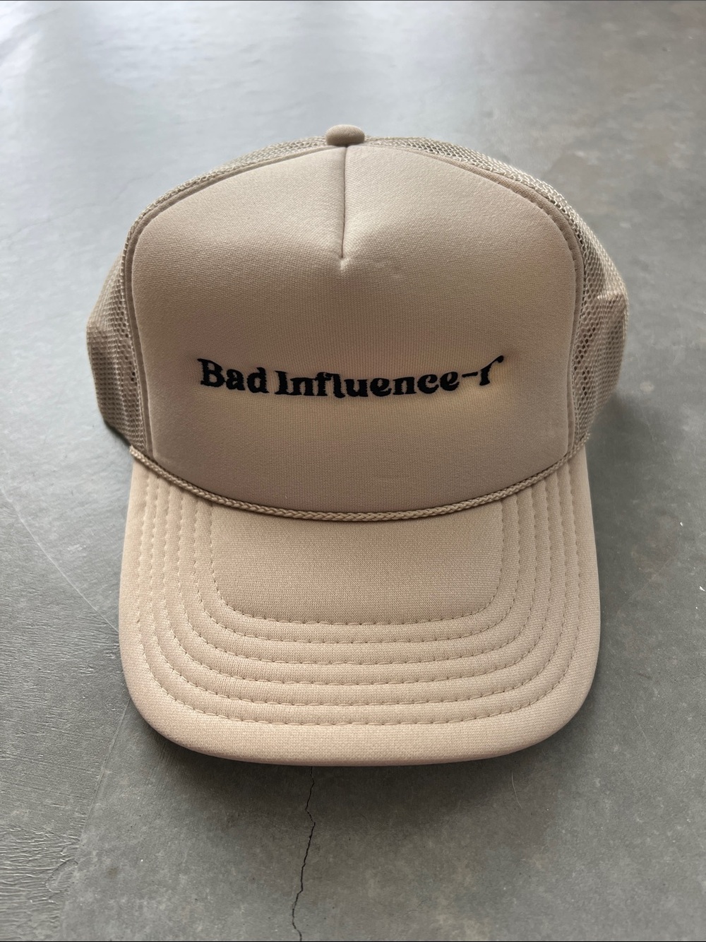 The Salty Blonde Bad Influence-r Beige Mesh Trucker Cap